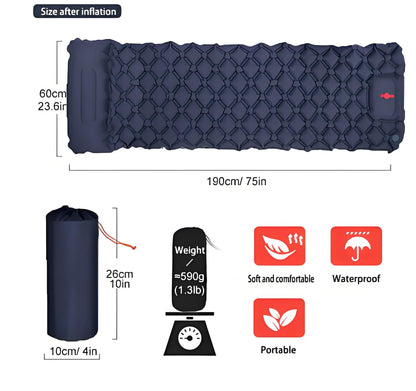 Ultralight Camping Sleeping Pad: Built-in Foot Pump, Integrated Pillow – Compact, Waterproof for Hiking/Backpacking (Dark Blue) - Image 2