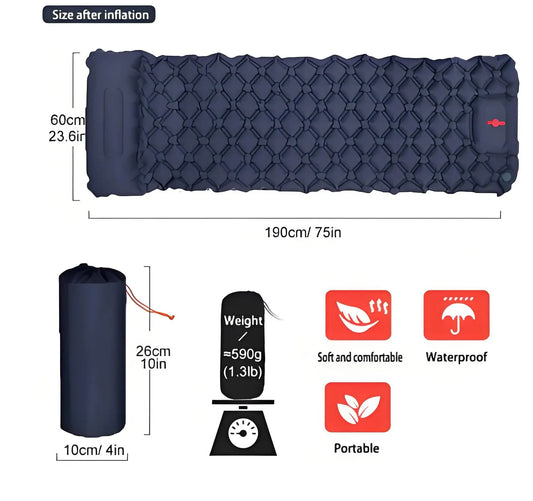 Ultralight Camping Sleeping Pad: Built-in Foot Pump, Integrated Pillow – Compact, Waterproof for Hiking/Backpacking (Dark Blue) - Image 2