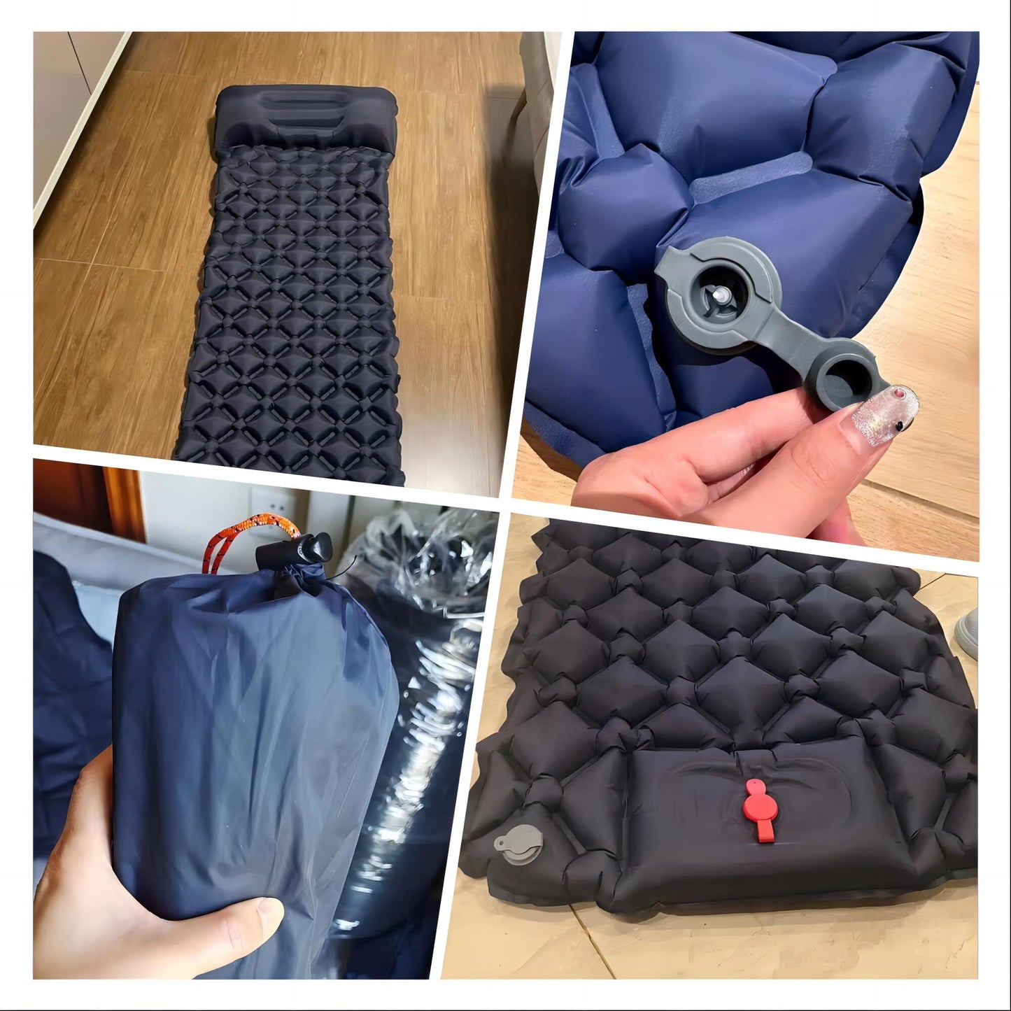 Ultralight Camping Sleeping Pad: Built-in Foot Pump, Integrated Pillow – Compact, Waterproof for Hiking/Backpacking (Dark Blue) - Image 3