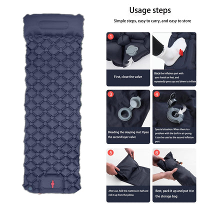 Ultralight Camping Sleeping Pad: Built-in Foot Pump, Integrated Pillow – Compact, Waterproof for Hiking/Backpacking (Dark Blue) - Image 9