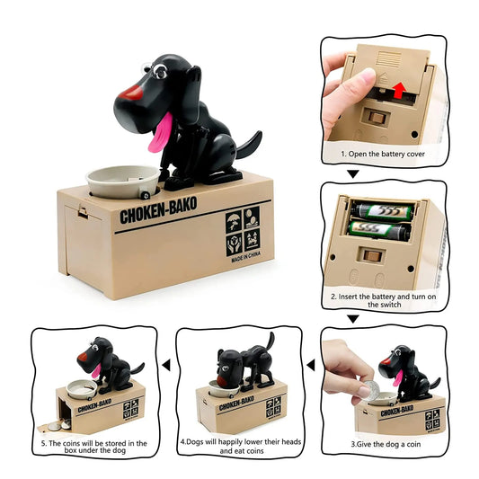 Interactive Dog Coin Bank – Automatic Electric Money Saving Piggy Bank with Moving Dog Design – Fun Kids Gift & Desk Decor (Black) - Image 2