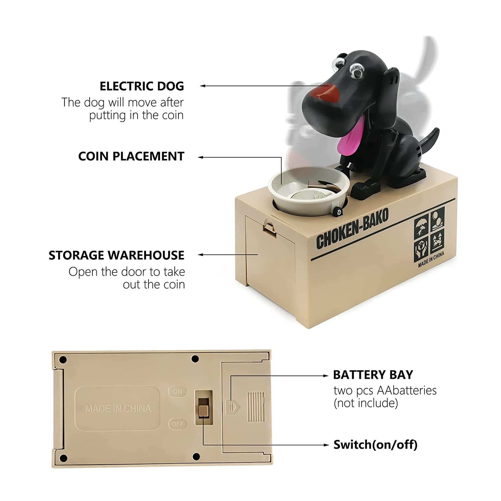 Interactive Dog Coin Bank – Automatic Electric Money Saving Piggy Bank with Moving Dog Design – Fun Kids Gift & Desk Decor (Black) - Image 3