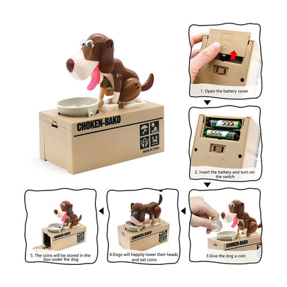 Interactive Dog Coin Bank – Automatic Electric Money Saving Piggy Bank with Moving Dog Design – Fun Kids Gift & Desk Decor (Coffee) - Image 2