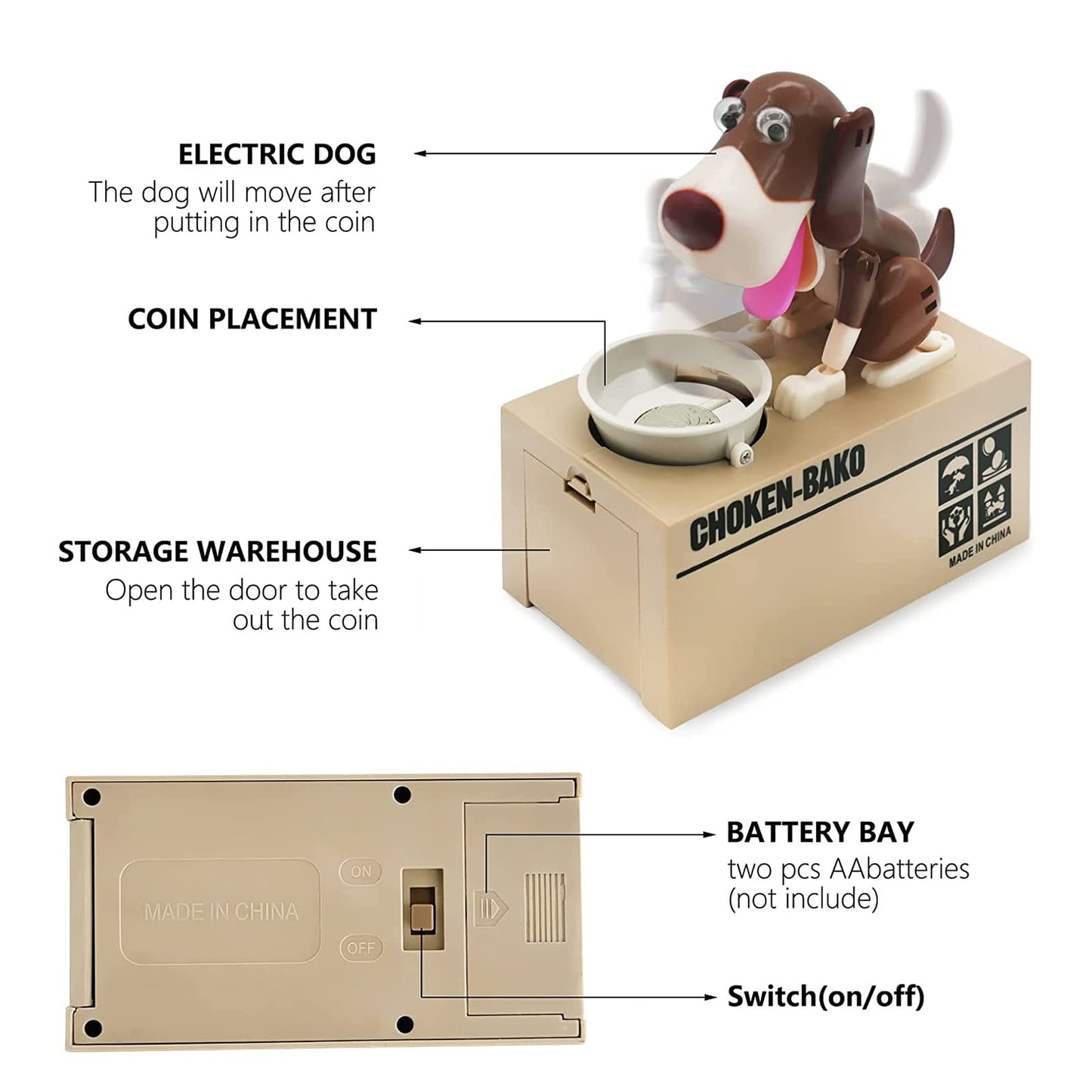 Interactive Dog Coin Bank – Automatic Electric Money Saving Piggy Bank with Moving Dog Design – Fun Kids Gift & Desk Decor (Coffee) - Image 3