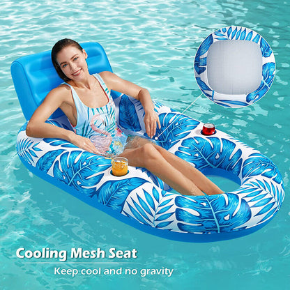 Inflatable Pool Lounger Float with Backrest & Cup Holders – U-Shaped Floating Chair for Pool, Lake, Beach (Blue) - Image 2