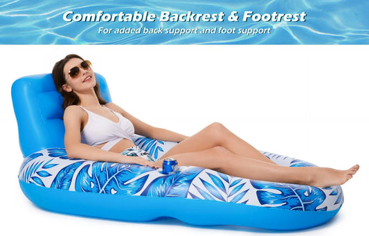 Inflatable Pool Lounger Float with Backrest & Cup Holders – U-Shaped Floating Chair for Pool, Lake, Beach (Blue) - Image 5