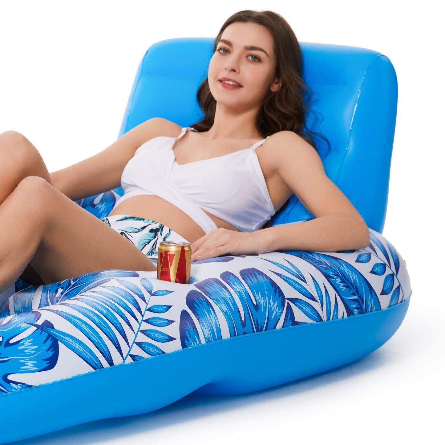 Inflatable Pool Lounger Float with Backrest & Cup Holders – U-Shaped Floating Chair for Pool, Lake, Beach (Blue) - Image 6
