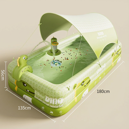 Inflatable Swimming Pool 180×130×56cm with Canopy & Dinosaur Spray – Kids Outdoor Water Play Set for Backyard, Garden, Summer Fun (Green)  - Image 2