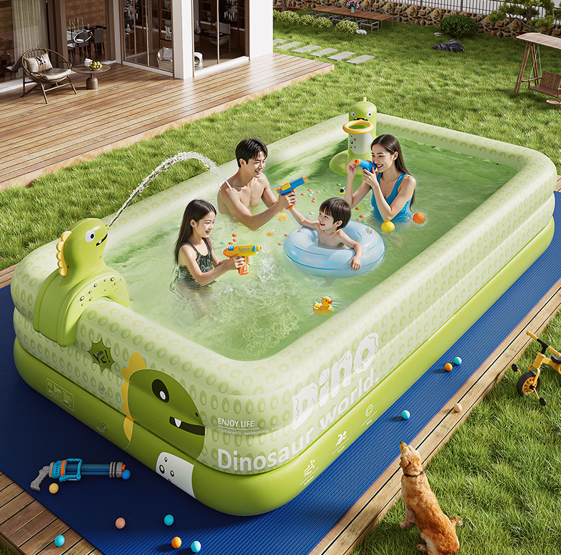 Inflatable Swimming Pool 210×140×56cm with Canopy & Dinosaur Spray – Kids Outdoor Water Play Set for Backyard, Garden, Summer Fun (Green) - Image 5