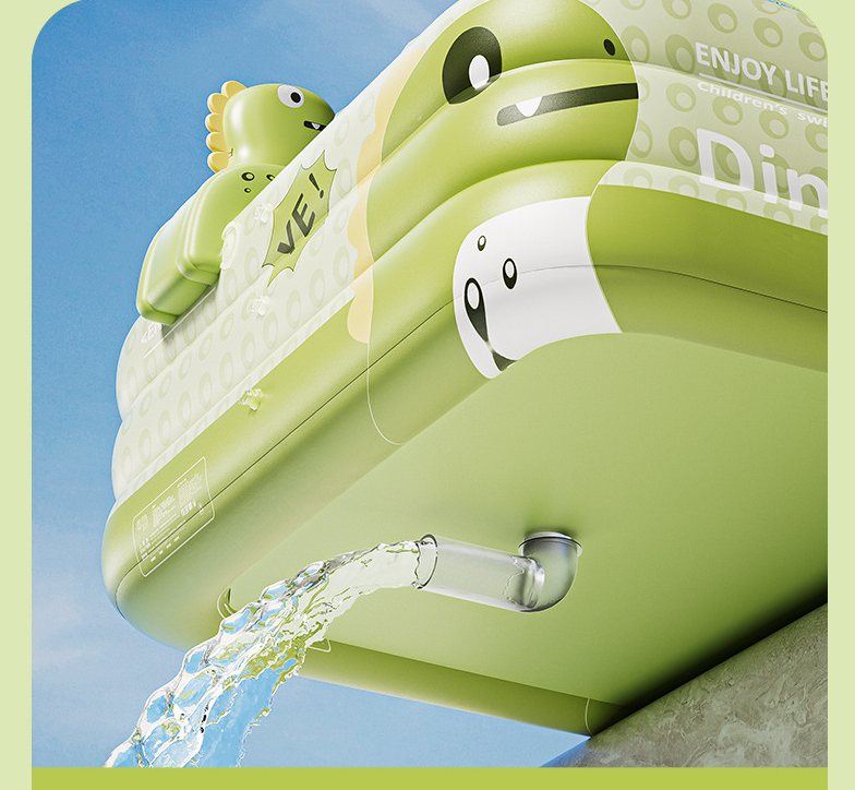 Inflatable Swimming Pool 260×160×56cm with Canopy & Dinosaur Spray – Kids Outdoor Water Play Set for Backyard, Garden, Summer Fun (Green)  - Image 7