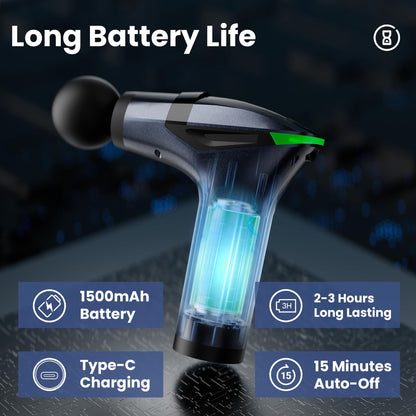 Black 3-in-1 Massage Gun with Extendable Handle & Back Strap – 12-Speed Deep Tissue Muscle Massager, 4 Attachments, USB-C Charging, for Athletes, Gym Recovery & Seniors - Image 8