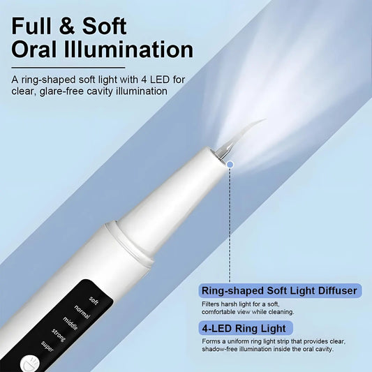 High-End Ultrasonic Tooth Cleaner with LED Light & Smart Gum Protection – 5 Modes, IPX7 Waterproof, Rechargeable, 3 Replacement Tips (White)  - Image 2
