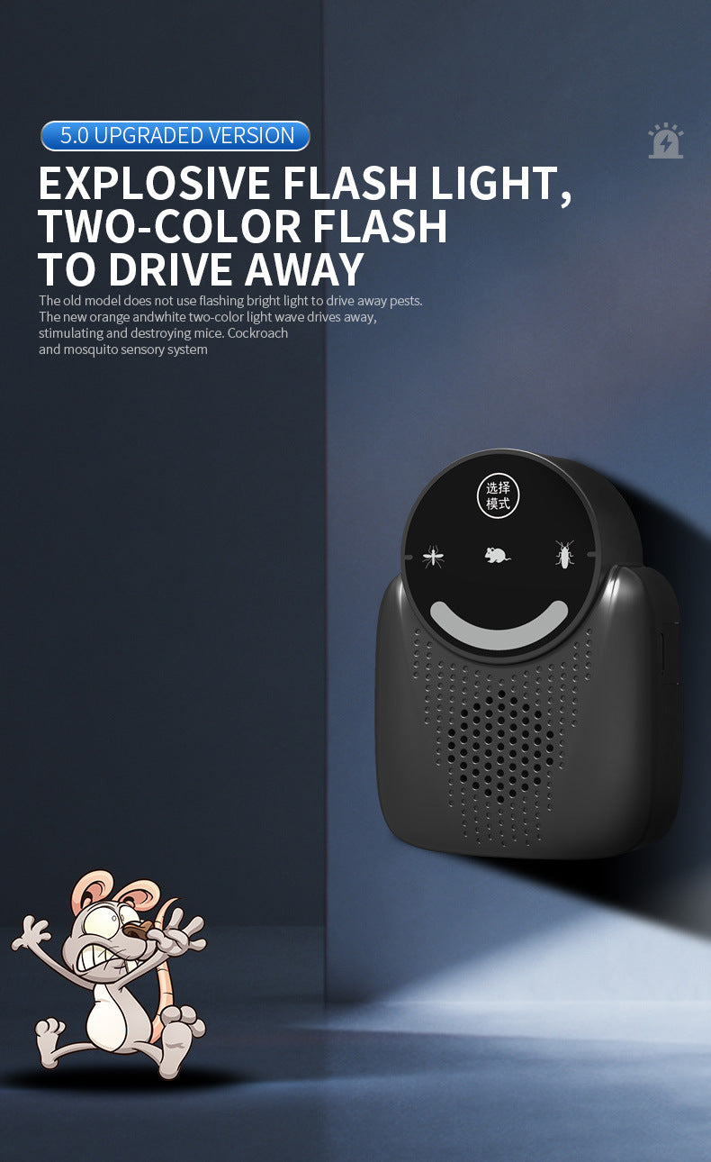 USB Ultrasonic Pest Repeller with Dynamic Frequency & Flash Light – Smart Rat, Mosquito & Cockroach Deterrent for Home, Garage, Warehouse (Black)  - Image 6