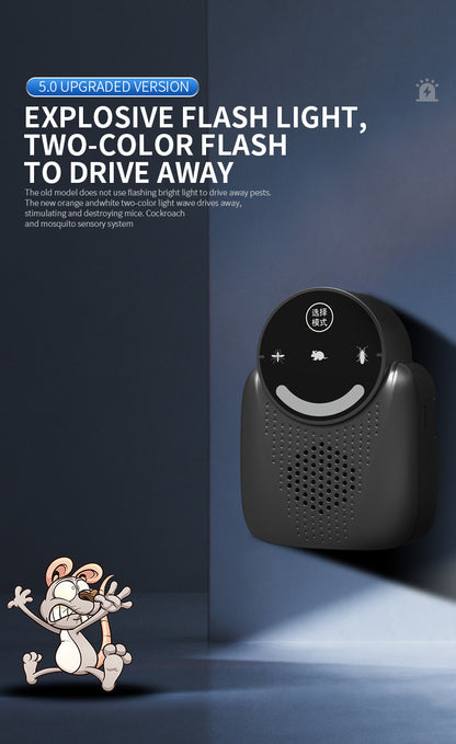 USB Ultrasonic Pest Repeller with Dynamic Frequency & Flash Light – Smart Rat, Mosquito & Cockroach Deterrent for Home, Garage, Warehouse (Black)  - Image 6