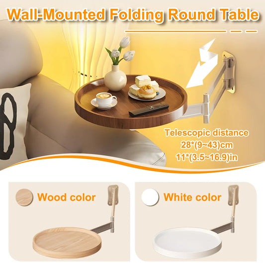 Wall-Mounted Foldable Round Table – Telescopic Adjustable Bedside Desk with Aluminum Alloy Support, Multi-Use Floating Table for Bedroom, Living Room, Balcony (Walnut) - Image 5
