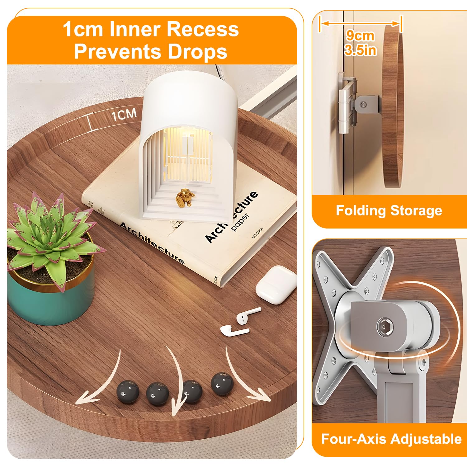 Wall-Mounted Foldable Round Table – Telescopic Adjustable Bedside Desk with Aluminum Alloy Support, Multi-Use Floating Table for Bedroom, Living Room, Balcony (Original Wood) - Image 6