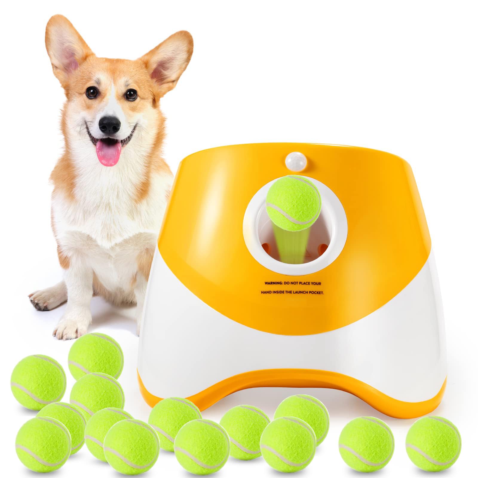 Automatic Dog Ball Launcher with 15 Mini Tennis Balls & Mesh Bag – Rechargeable Pet Toy for Small Dogs, Adjustable Launch Distance, Interactive Play (Orange) - Image 2