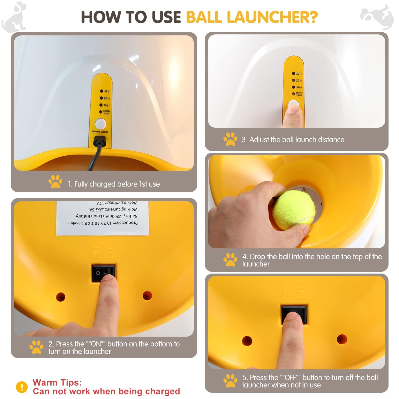 Automatic Dog Ball Launcher with 15 Mini Tennis Balls & Mesh Bag – Rechargeable Pet Toy for Small Dogs, Adjustable Launch Distance, Interactive Play (Orange) - Image 3