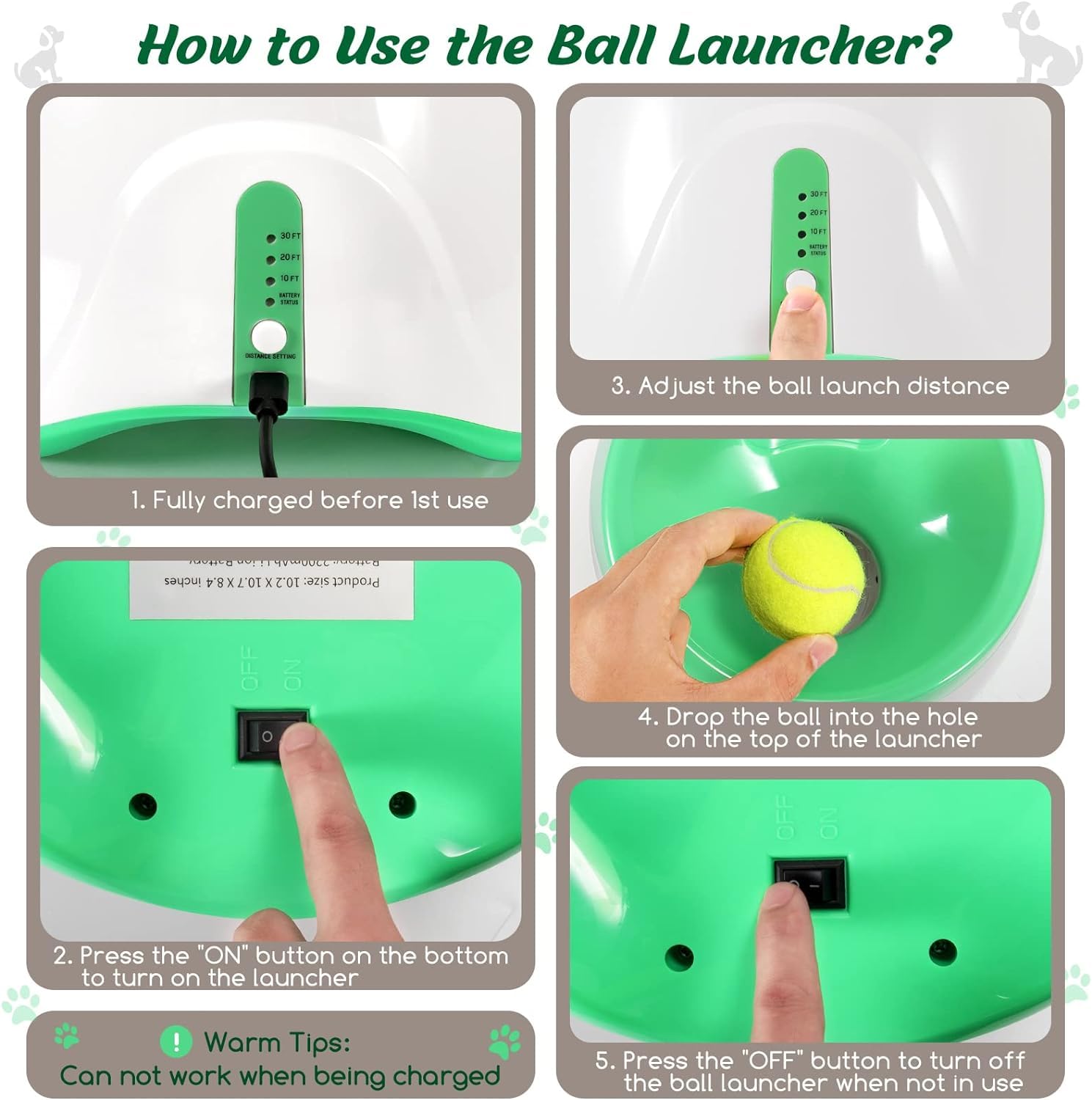 Automatic Dog Ball Launcher with 15 Mini Tennis Balls & Mesh Bag – Rechargeable Pet Toy for Small Dogs, Adjustable Launch Distance, Interactive Play (Green) - Image 3