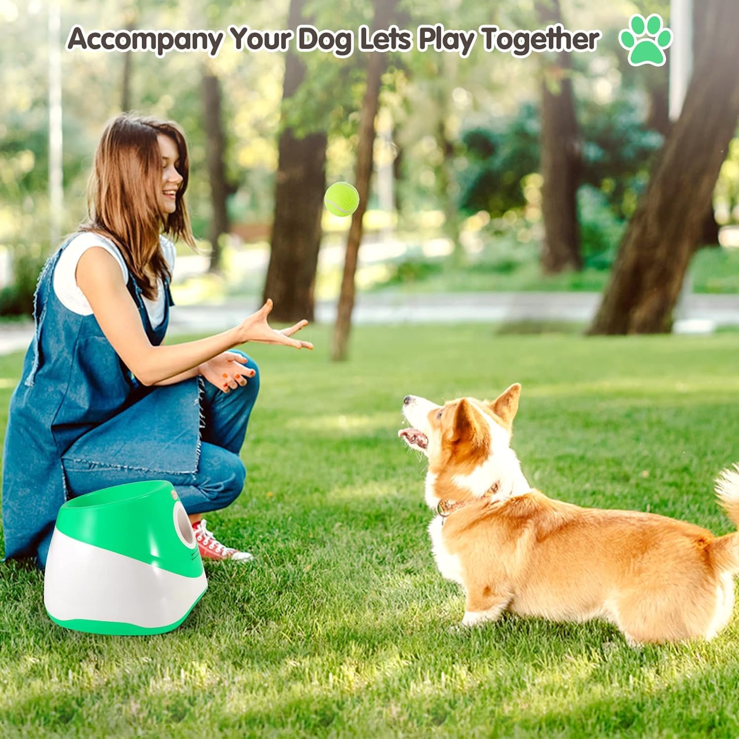 Automatic Dog Ball Launcher with 15 Mini Tennis Balls & Mesh Bag – Rechargeable Pet Toy for Small Dogs, Adjustable Launch Distance, Interactive Play (Green) - Image 6