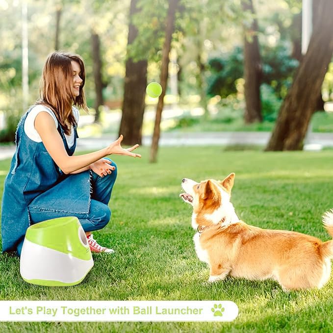 Automatic Dog Ball Launcher with 15 Mini Tennis Balls & Mesh Bag – Rechargeable Pet Toy for Small Dogs, Adjustable Launch Distance, Interactive Play (Light Green) - Image 6