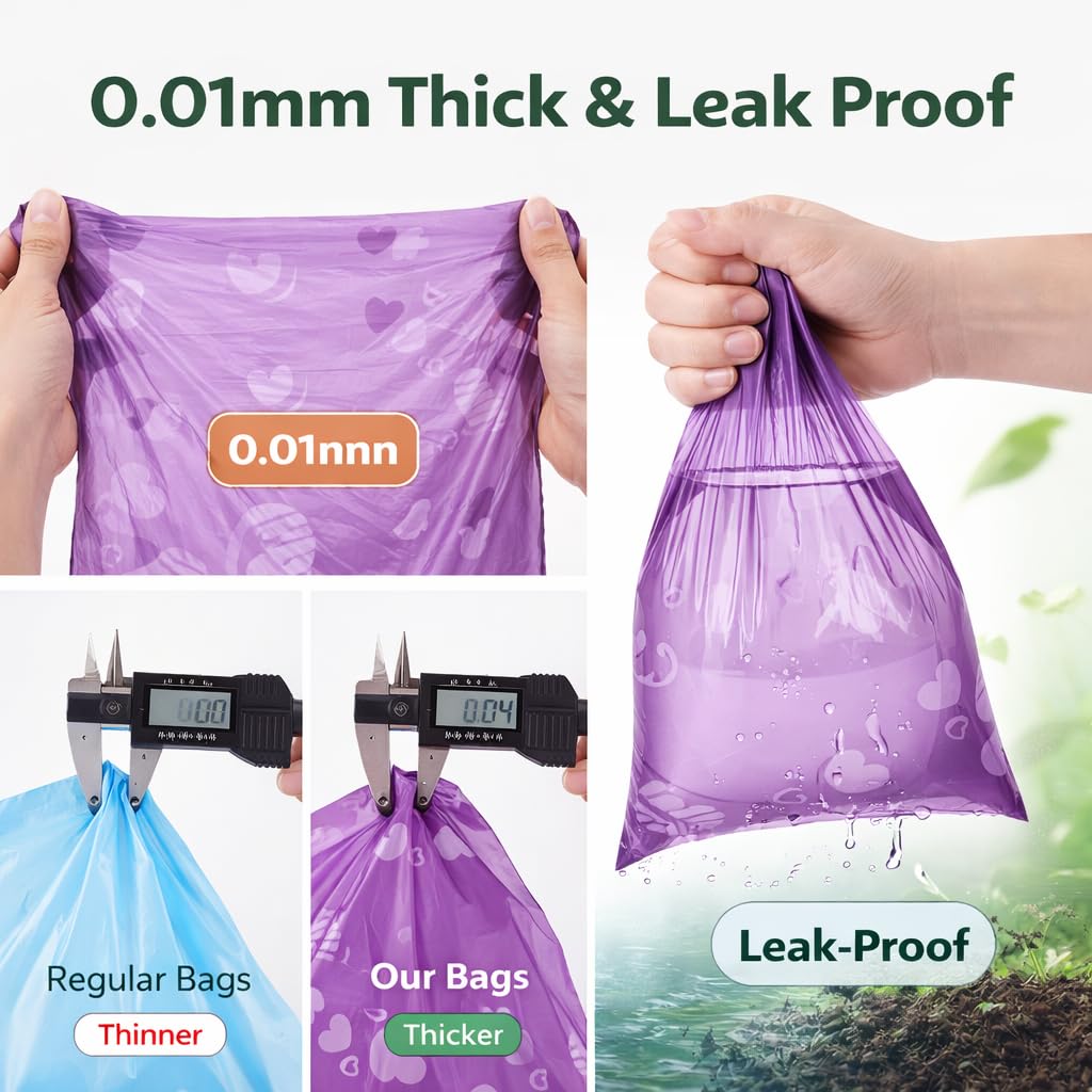 Dog Poop Bags with Dispenser – 240 Count, Leak-Proof, Strawberry Scented, Large Size for All Dogs, Biodegradable & Durable (Purple) - Image 3