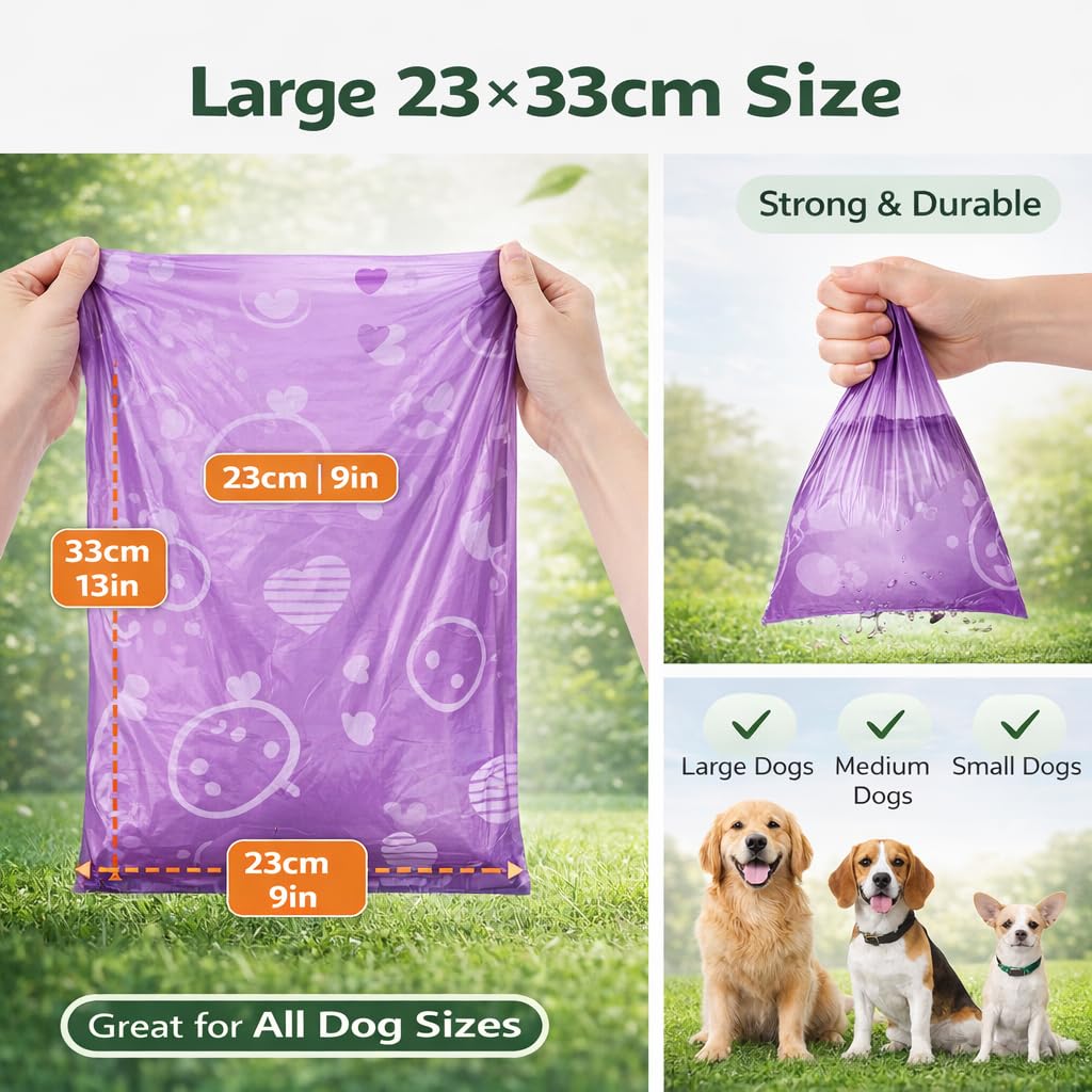 Dog Poop Bags with Dispenser – 240 Count, Leak-Proof, Strawberry Scented, Large Size for All Dogs, Biodegradable & Durable (Purple) - Image 4