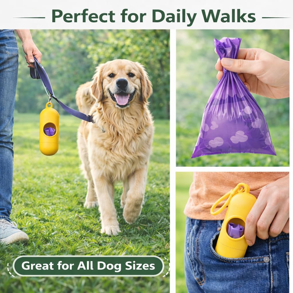 Dog Poop Bags with Dispenser – 240 Count, Leak-Proof, Strawberry Scented, Large Size for All Dogs, Biodegradable & Durable (Purple) - Image 5