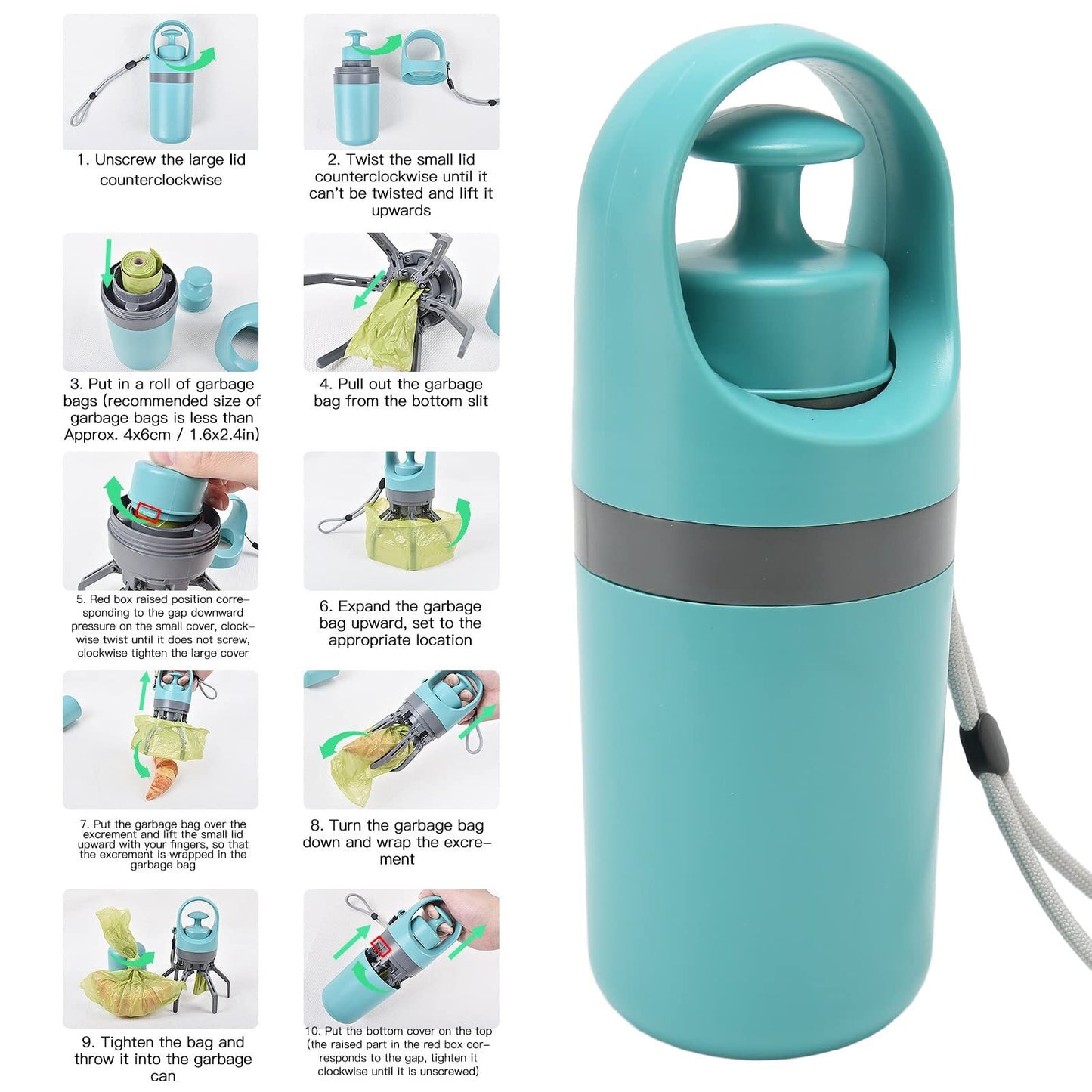 Zero-Contact Dog Poop Scooper with 6-Claw Mechanism & Built-in Bag Dispenser – Lightweight Pet Waste Picker for Outdoor Walks (Teal Blue)  - Image 2