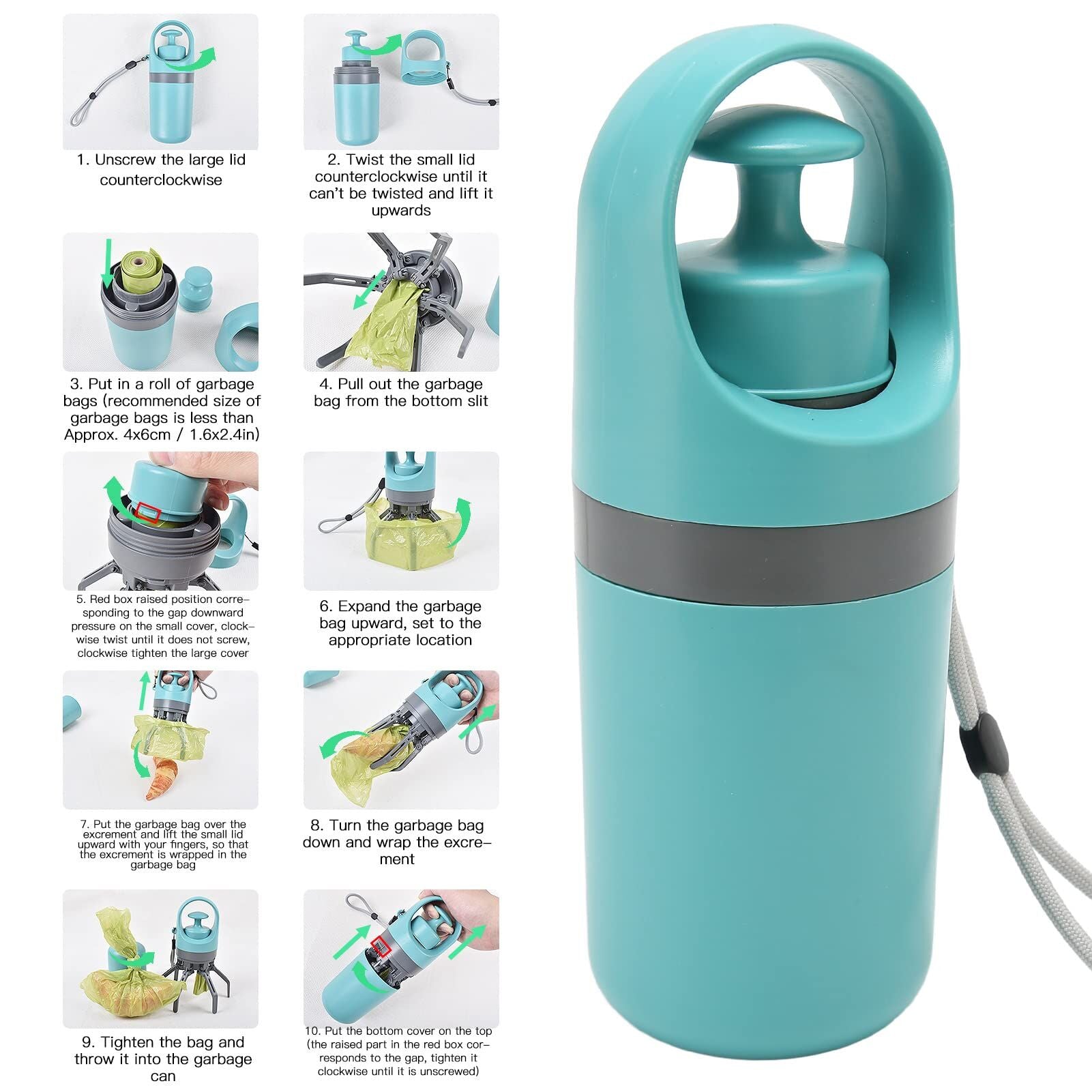 Zero-Contact Dog Poop Scooper with 6-Claw Mechanism & Built-in Bag Dispenser – Lightweight Pet Waste Picker for Outdoor Walks (Teal Blue)  - Image 2