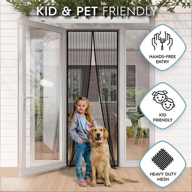 Magnetic Screen Door 100cm x 210cm – Self-Adhesive Mesh Netting for Mosquito & Wasp Protection, Indoor Outdoor Use, (Black,L) - Image 3