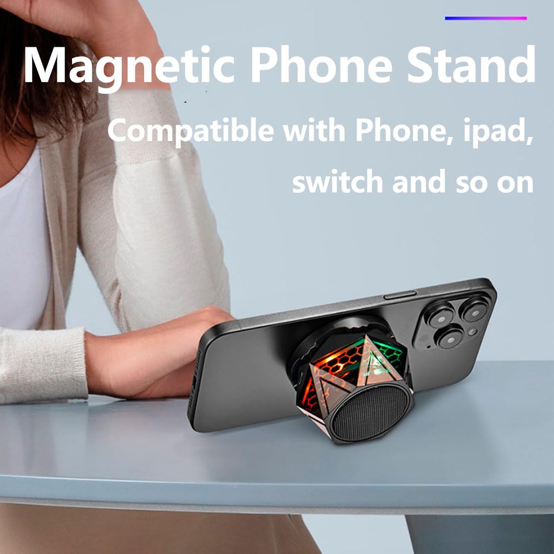 Magnetic Bluetooth Speaker – RGB Light Show, IPX7 Waterproof, TWS Stereo Pairing, 24H Playtime, Compact Design – Perfect for Home, Car, Outdoor Use (Black) - Image 2