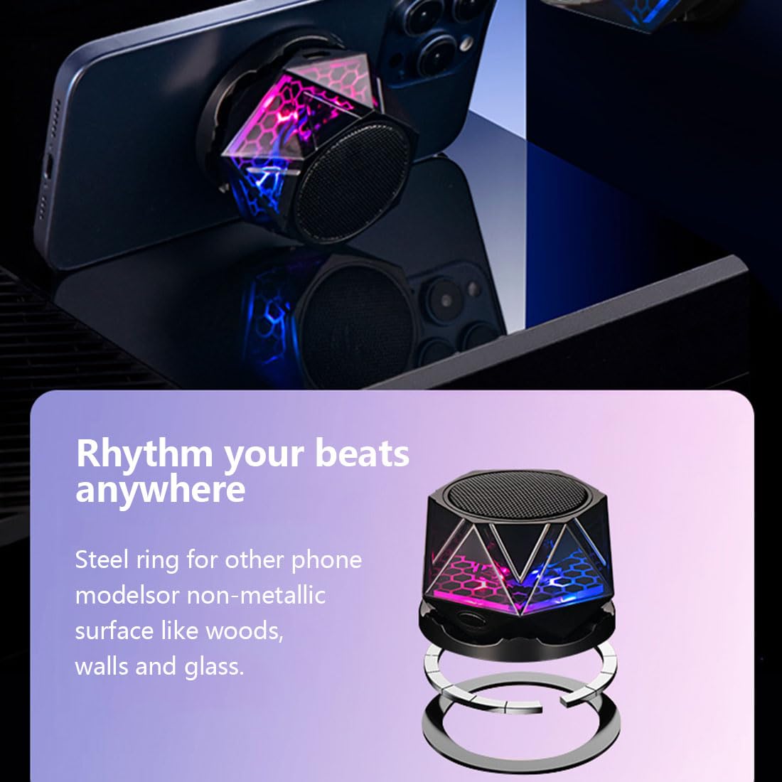 Magnetic Bluetooth Speaker – RGB Light Show, IPX7 Waterproof, TWS Stereo Pairing, 24H Playtime, Compact Design – Perfect for Home, Car, Outdoor Use (Black) - Image 7