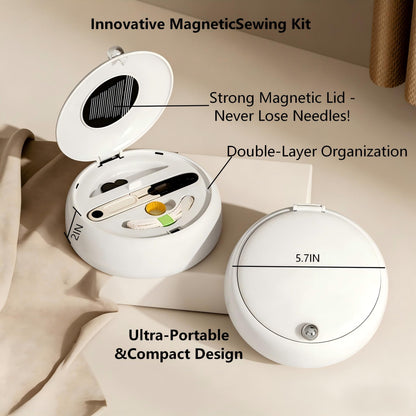 Modern Magnetic Sewing Kit – Compact Travel Sewing Box with Strong Magnetic Lid, 16-Thread Spools & Tools, Portable Needle Organizer for Home & On-the-Go Use (White) - Image 5