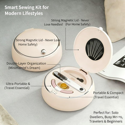 Modern Magnetic Sewing Kit – Compact Travel Sewing Box with Strong Magnetic Lid, 16-Thread Spools & Tools, Portable Needle Organizer for Home & On-the-Go Use (Beige) - Image 5
