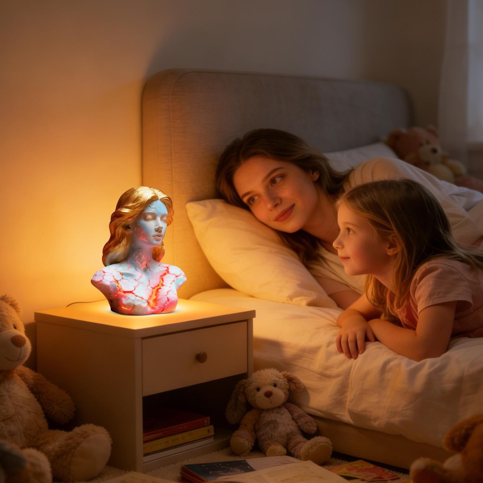 Blazing Maiden Figurine LED Lamp – Artistic Resin Sculpture with Crackled Light Effect, Elegant Decorative Night Light(Black) - Image 3