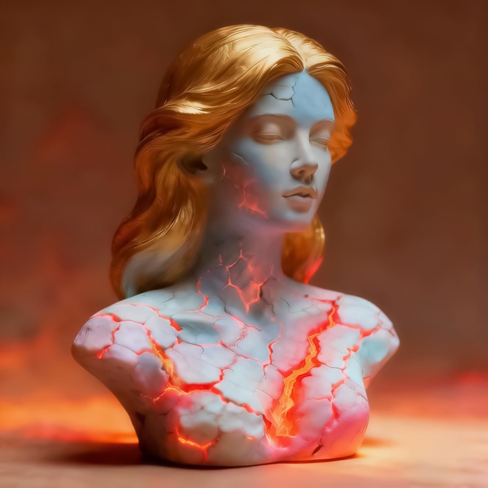 Blazing Maiden Figurine LED Lamp – Artistic Resin Sculpture with Crackled Light Effect, Elegant Decorative Night Light(Black) - Image 4