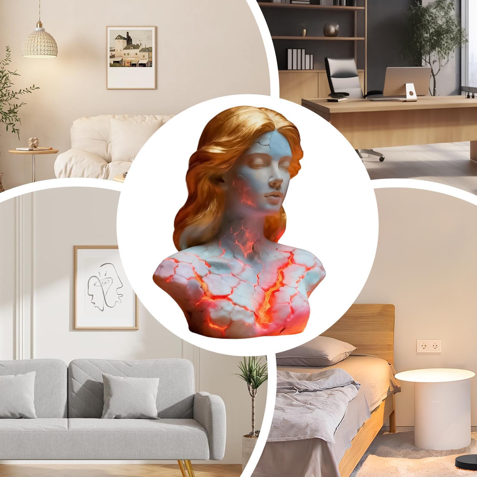 Blazing Maiden Figurine LED Lamp – Artistic Resin Sculpture with Crackled Light Effect, Elegant Decorative Night Light(Black) - Image 6