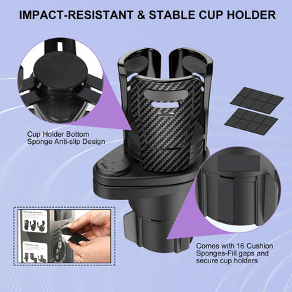 Dual Cup Holder Expander with 360° Rotating Tray – Adjustable Drink & Snack Organizer for Cars, Trucks, SUVs and RVs (Black) - Image 3
