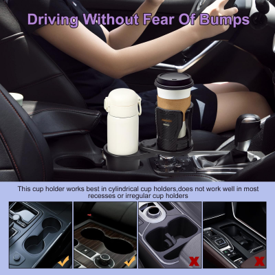 Dual Cup Holder Expander with 360° Rotating Tray – Adjustable Drink & Snack Organizer for Cars, Trucks, SUVs and RVs (Black) - Image 6