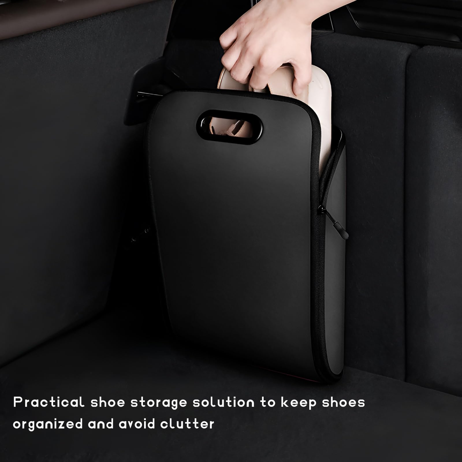 Car Shoe Storage Box – Portable Leather-Look Organizer for Passenger Seat or Trunk, Dustproof and Moisture-Resistant with Zipper and Handle (Black) - Image 4