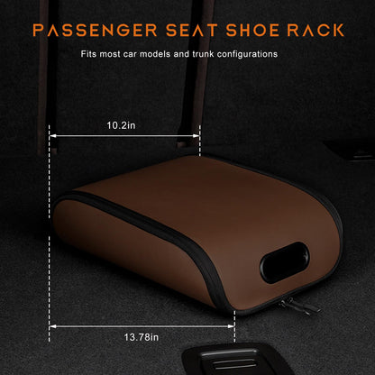 Car Shoe Storage Box – Portable Leather-Look Organizer for Passenger Seat or Trunk, Dustproof and Moisture-Resistant with Zipper and Handle (Brown) - Image 2