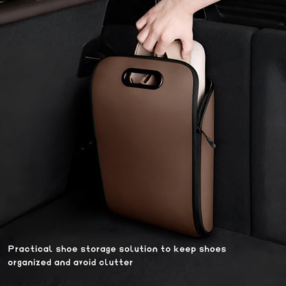 Car Shoe Storage Box – Portable Leather-Look Organizer for Passenger Seat or Trunk, Dustproof and Moisture-Resistant with Zipper and Handle (Brown) - Image 4