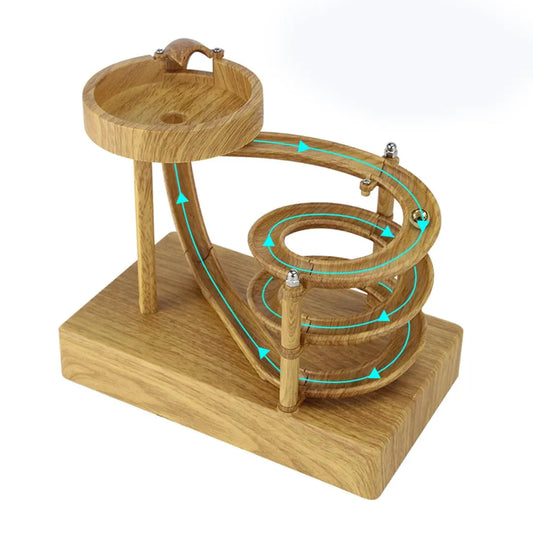 Electromagnetic Perpetual Motion Toy with Built-in Battery – Scientific Desk Decor, Stress Relief & Cat Play Item, Continuous Rolling Ball Art (Wooden) - Image 2