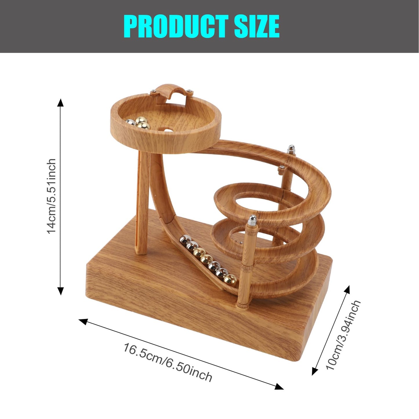 Electromagnetic Perpetual Motion Toy with Built-in Battery – Scientific Desk Decor, Stress Relief & Cat Play Item, Continuous Rolling Ball Art (Wooden) - Image 3
