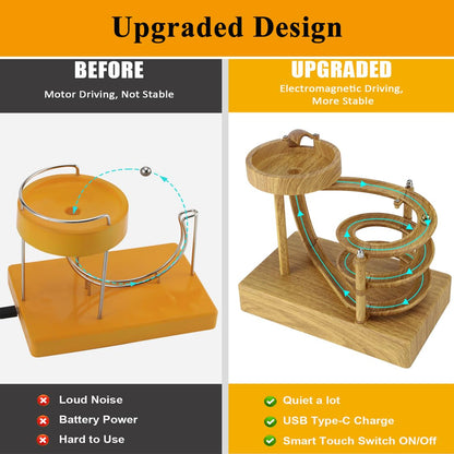 Electromagnetic Perpetual Motion Toy with Built-in Battery – Scientific Desk Decor, Stress Relief & Cat Play Item, Continuous Rolling Ball Art (Wooden) - Image 4