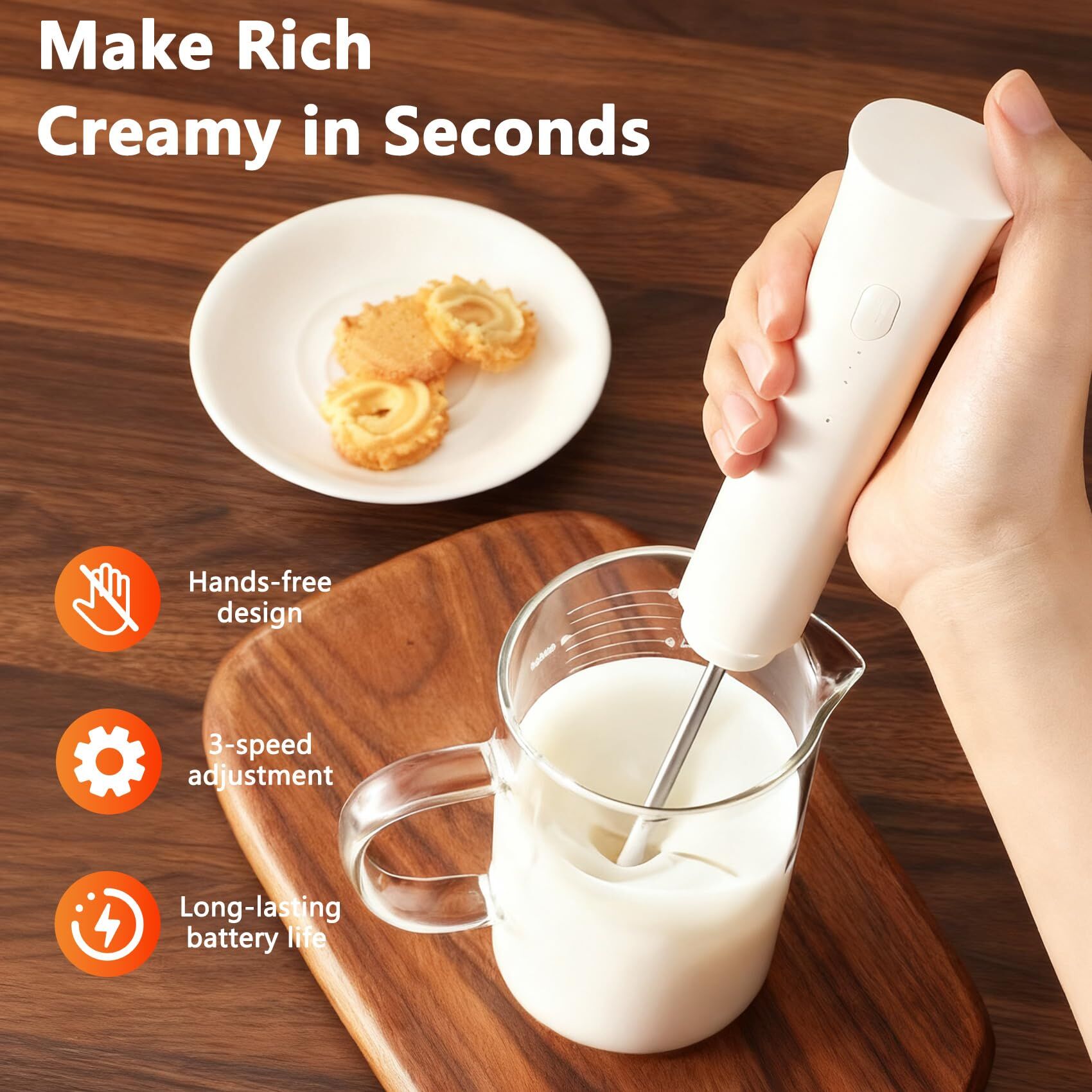 White Hands-Free Milk Frother – 2000mAh Rechargeable Coffee & Drink Mixer for Latte, Cappuccino, Matcha & More | Perfect for Home, Office & Travel - Image 2