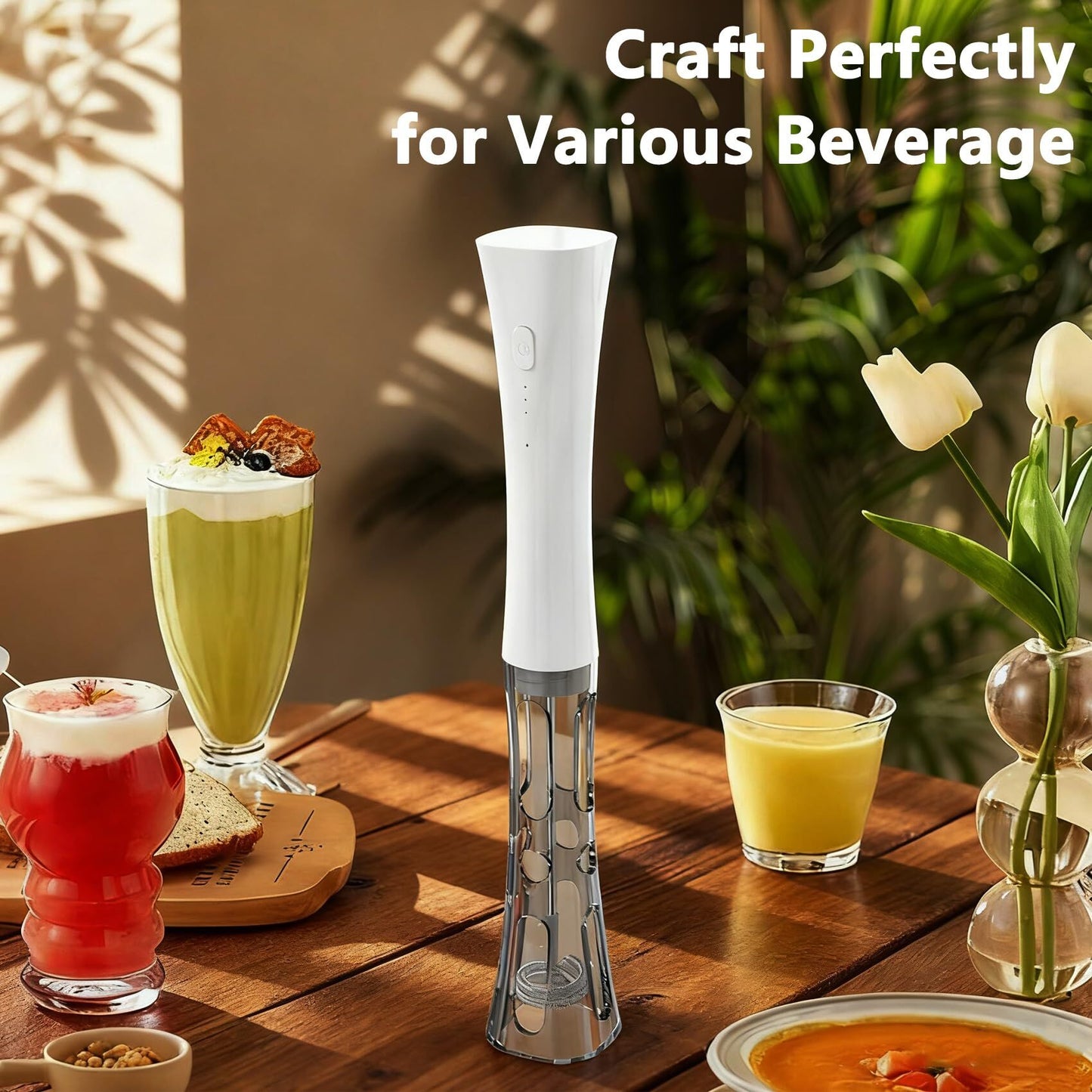 White Hands-Free Milk Frother – 2000mAh Rechargeable Coffee & Drink Mixer for Latte, Cappuccino, Matcha & More | Perfect for Home, Office & Travel - Image 3