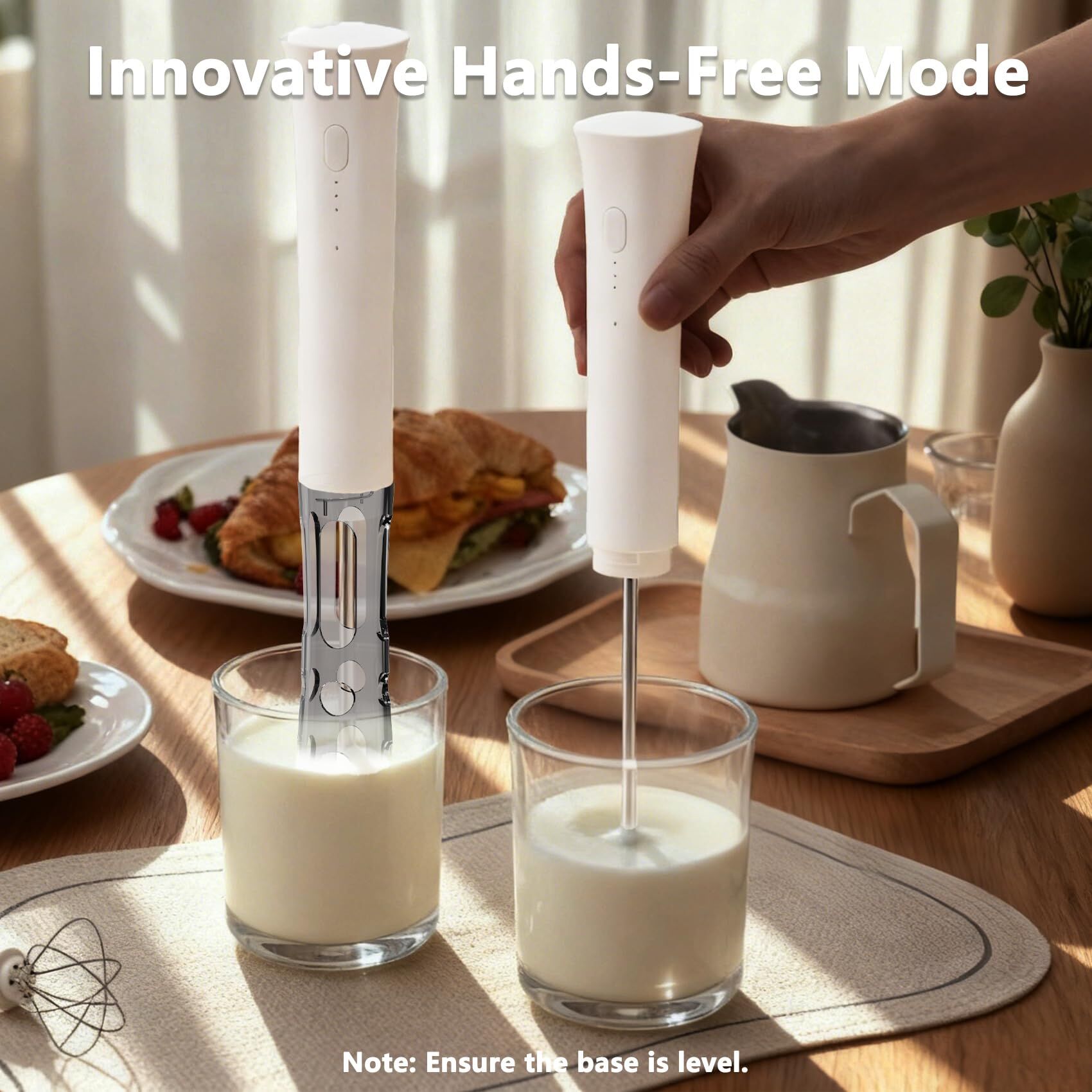 White Hands-Free Milk Frother – 2000mAh Rechargeable Coffee & Drink Mixer for Latte, Cappuccino, Matcha & More | Perfect for Home, Office & Travel - Image 7