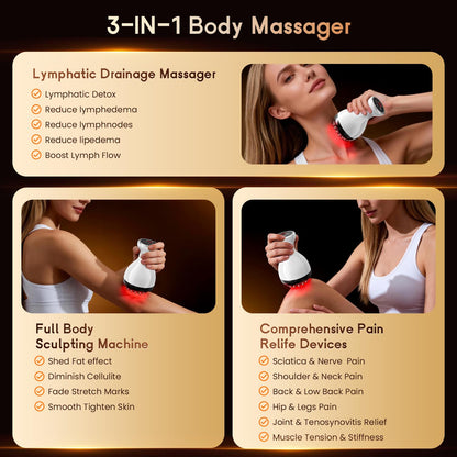 4-in-1 Cordless Body Sculpting Massager – Rechargeable Massage Tool with Heat, Light & Vibration for Skin Tightening & Relaxation (White) - Image 3